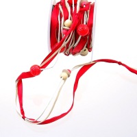 Satin- und Papierkordel mit Perlen, rot- 20 mm Breite auf 5 m Rolle - 98014 30R