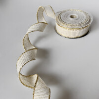 Baumwollband mit Goldkante - ca. 25mm Breite - 10m L&auml;nge - natur-gold - 99113-25-10-002