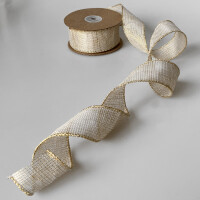 Baumwollband mit Goldkante - ca. 25mm Breite - 10m L&auml;nge - natur-gold - 99113-40-10-002
