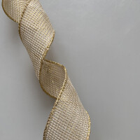 Baumwollband mit Goldkante - ca. 25mm Breite - 10m L&auml;nge - natur-gold - 99113-40-10-002