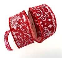 Weihnachtsband &quot;Stern &amp; Ranke&quot; -  rot-wei&szlig; - 40mm - 10m - 77106-40-10-01